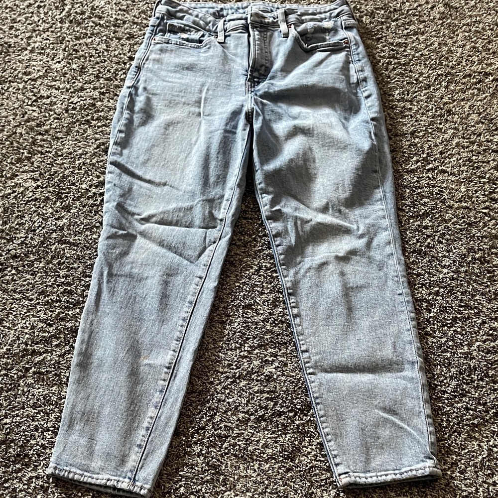 Old Navy High Rise O.G. Straight Secret Slim Pockets Distressed Blue Jeans (10)